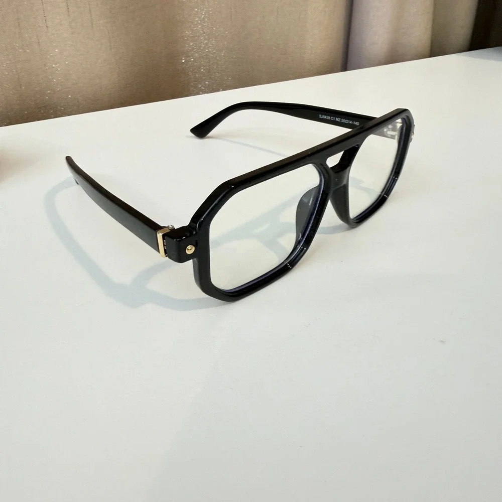 Sojos SJ5428 Black Oversized Aviator Blue Light Blocking Glasses Geometric Frame